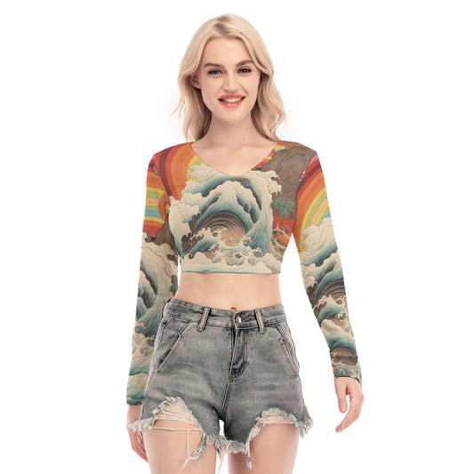 All-Over Print Women's Back Hollow T-shirt With Strap