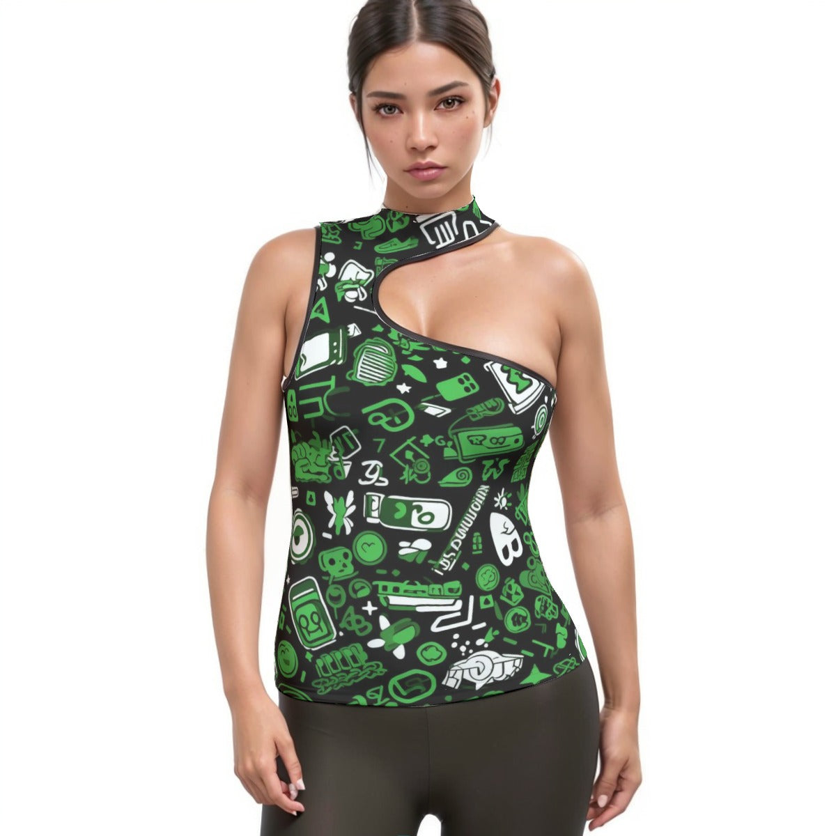 All-Over Print Women's Halter Sleeveless Asymmetrical Tank Top