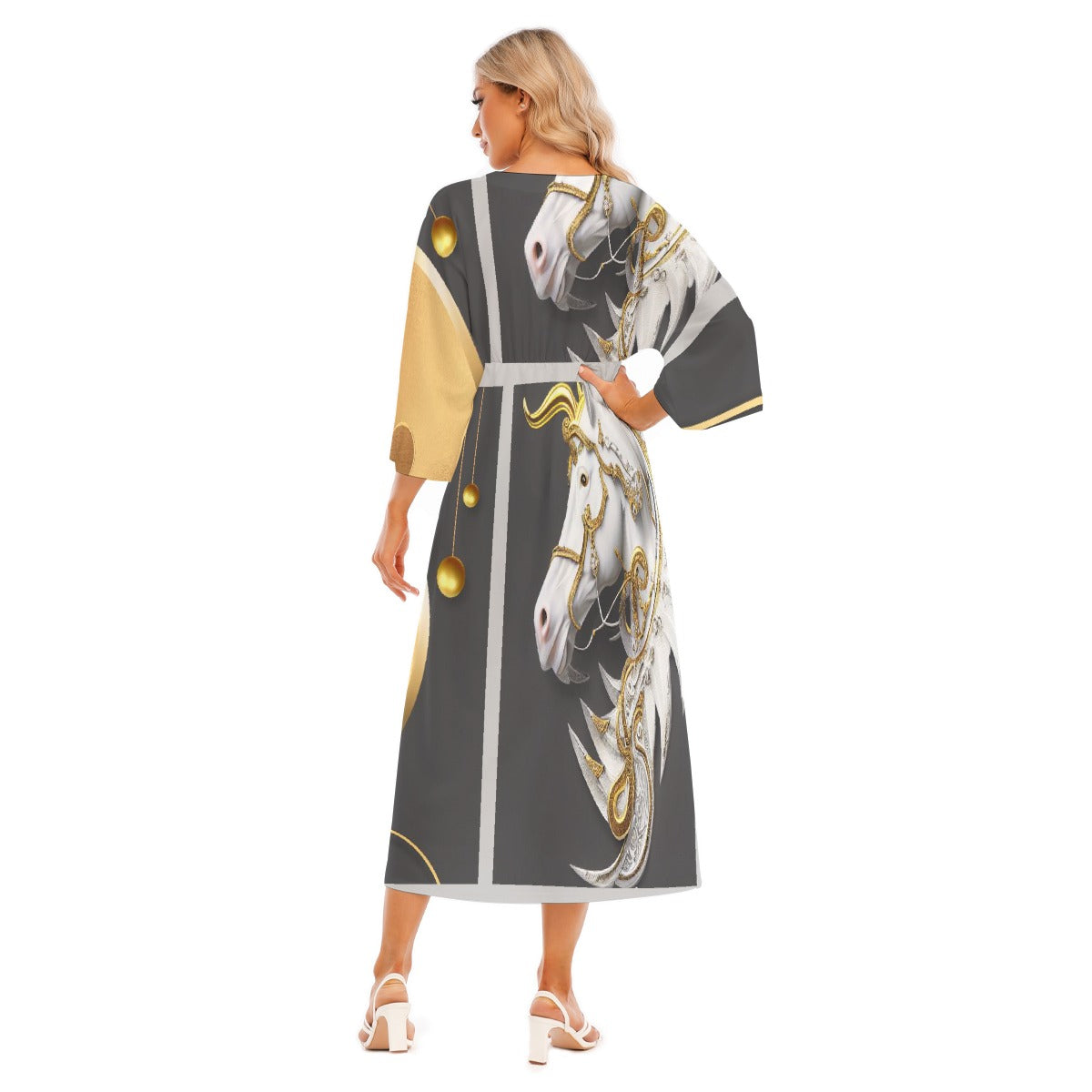 All-Over Print Women's Mid-Sleeve Long Dress