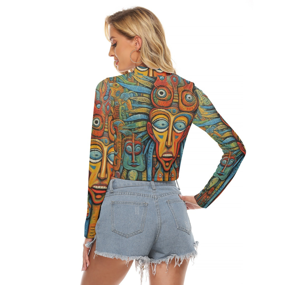 All-Over Print Women's Hollow Chest Keyhole Tight Crop Top