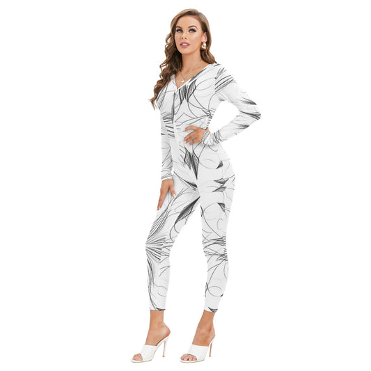 All-Over Print Women's Plunging Neck Jumpsuit
