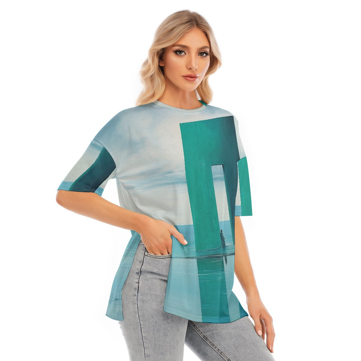 All-Over Print Women's Short Sleeves T-shirt With Hem Split