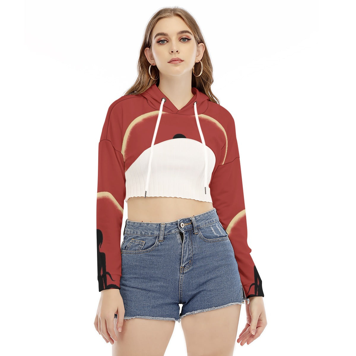 All-Over Print Women's Smock Short Hoodie With Long Sleeve