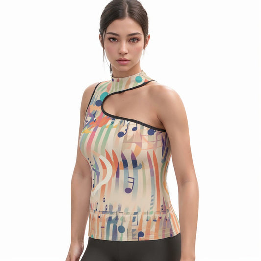 All-Over Print Women's Halter Sleeveless Asymmetrical Tank Top