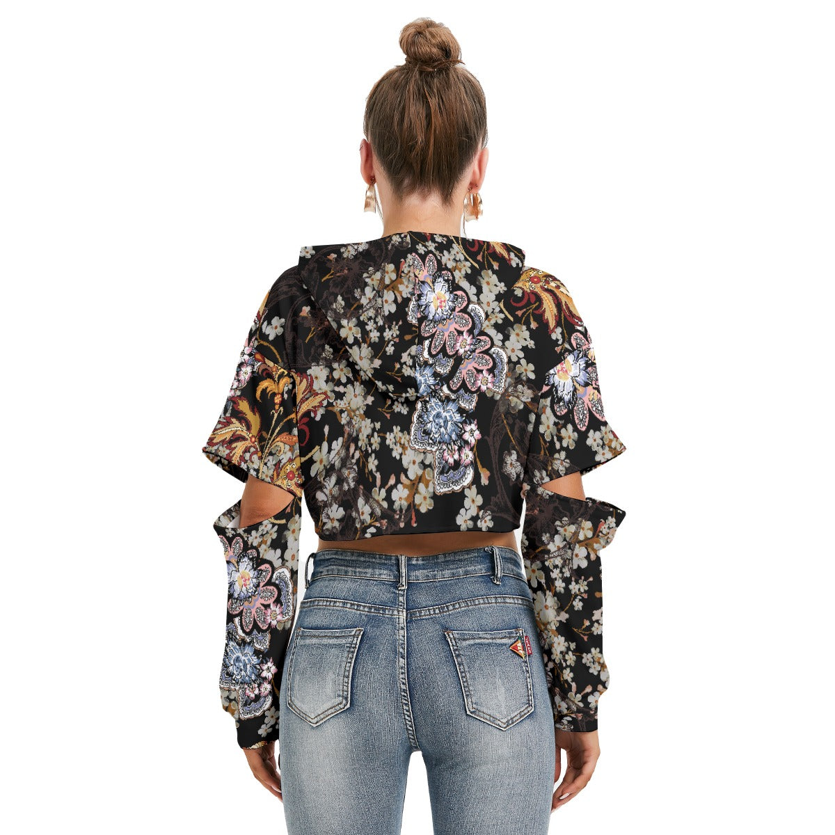 All-Over Print Women's Heavy Fleece Hoodie With Hollow Out Sleeve