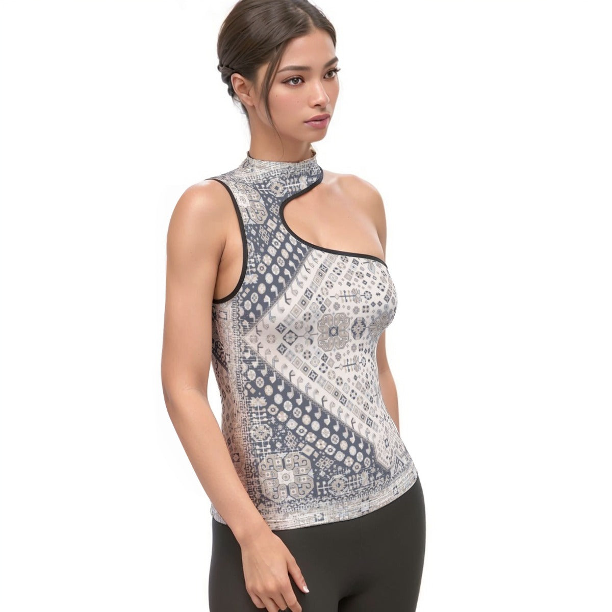 All-Over Print Women's Halter Sleeveless Asymmetrical Tank Top