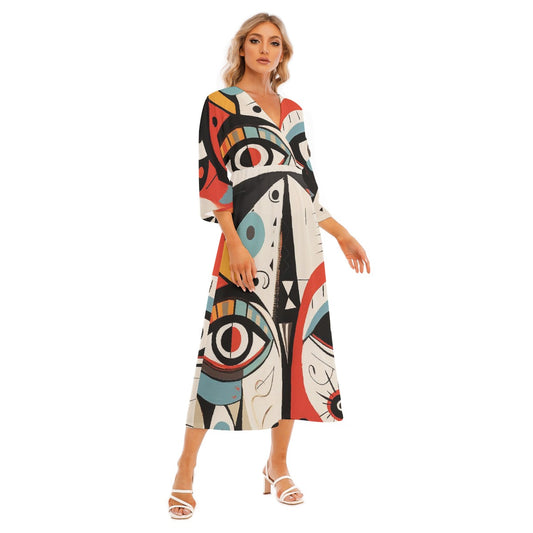 All-Over Print Women's Mid-Sleeve Long Dress