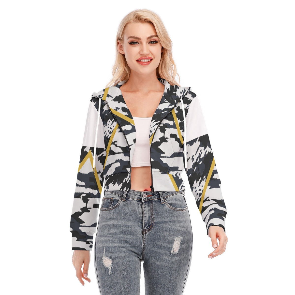 All-Over Print Women's Crop Top Hoodie With Zipper Closure