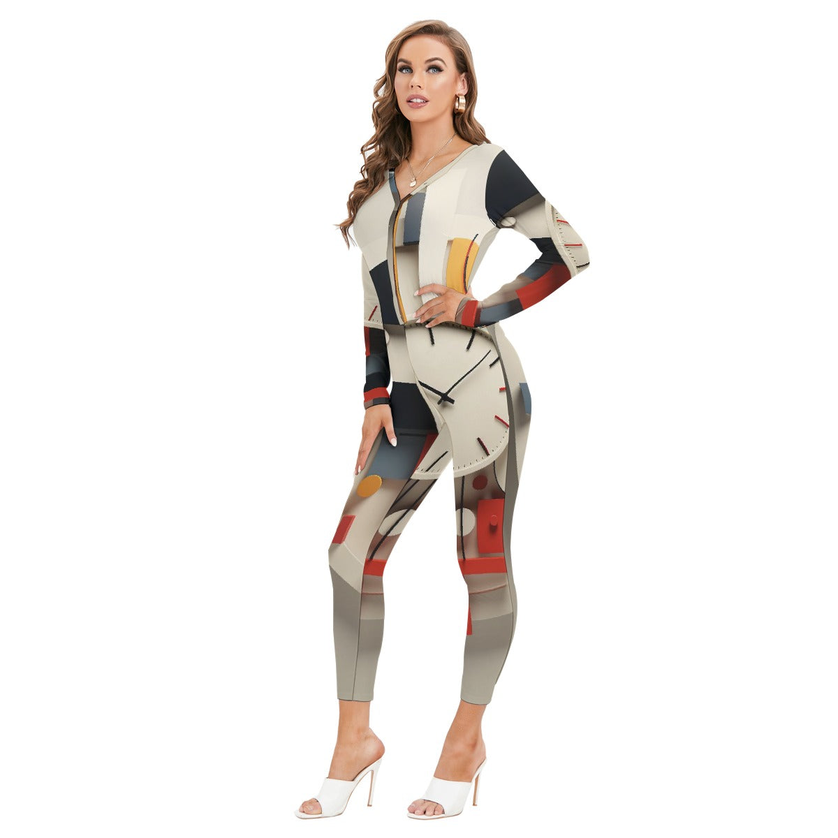 All-Over Print Women's Plunging Neck Jumpsuit