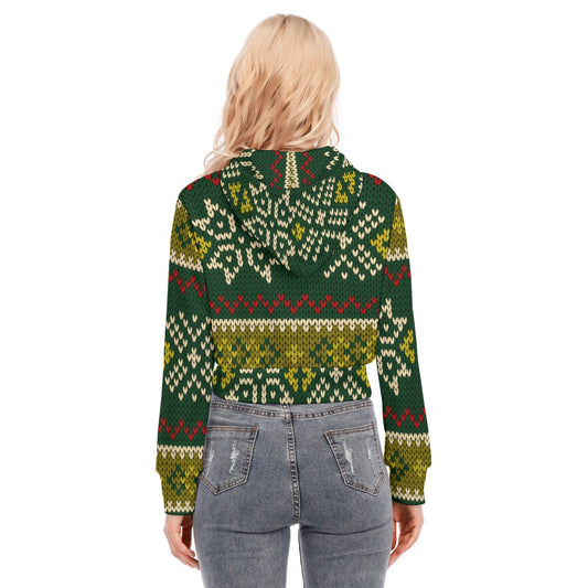 All-Over Print Women's Crop Top Hoodie With Zipper Closure