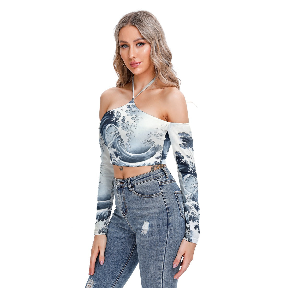 All-Over Print Women's Halter Lace-up Top