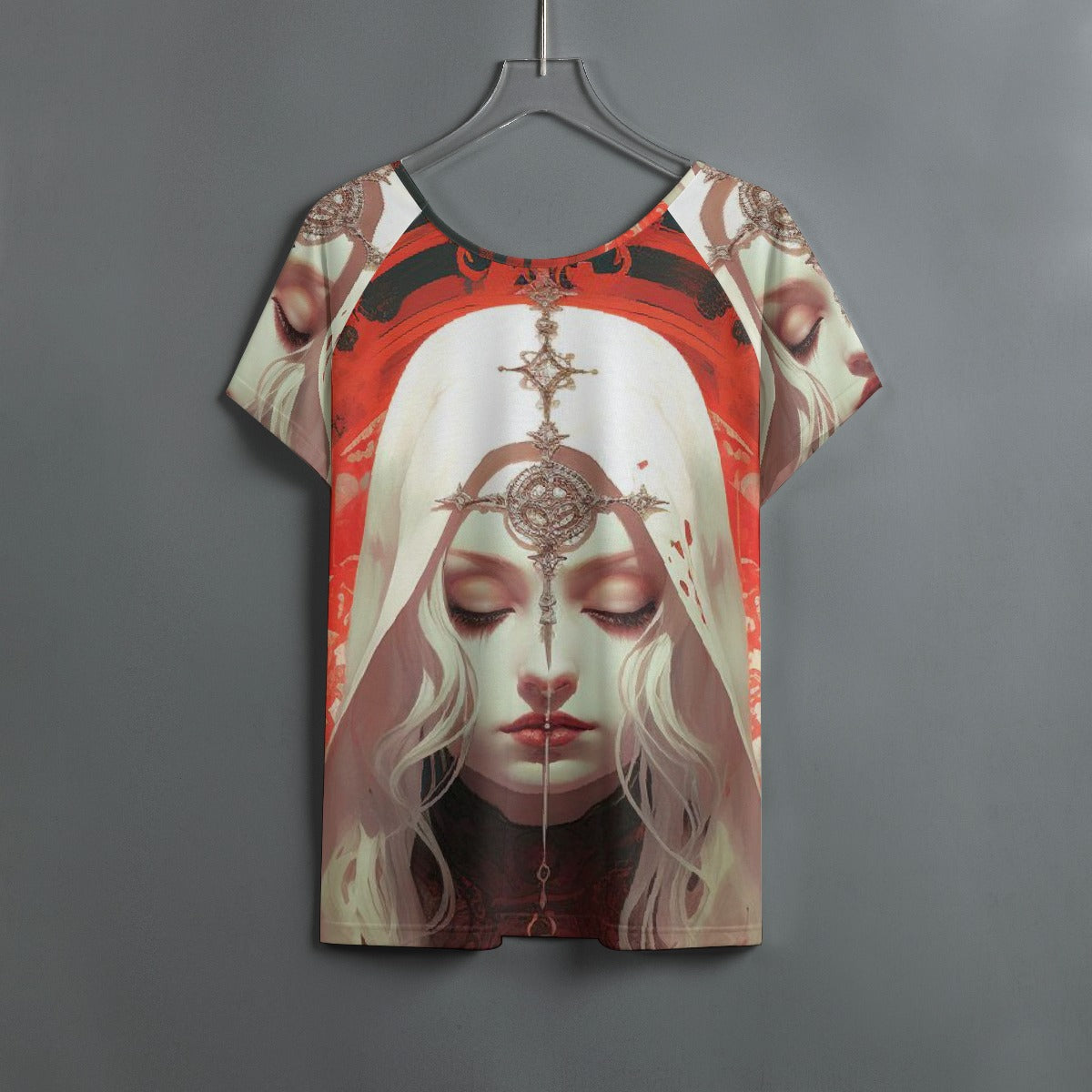 All-Over Print Women's Round Neck T-shirt With Raglan Sleeve