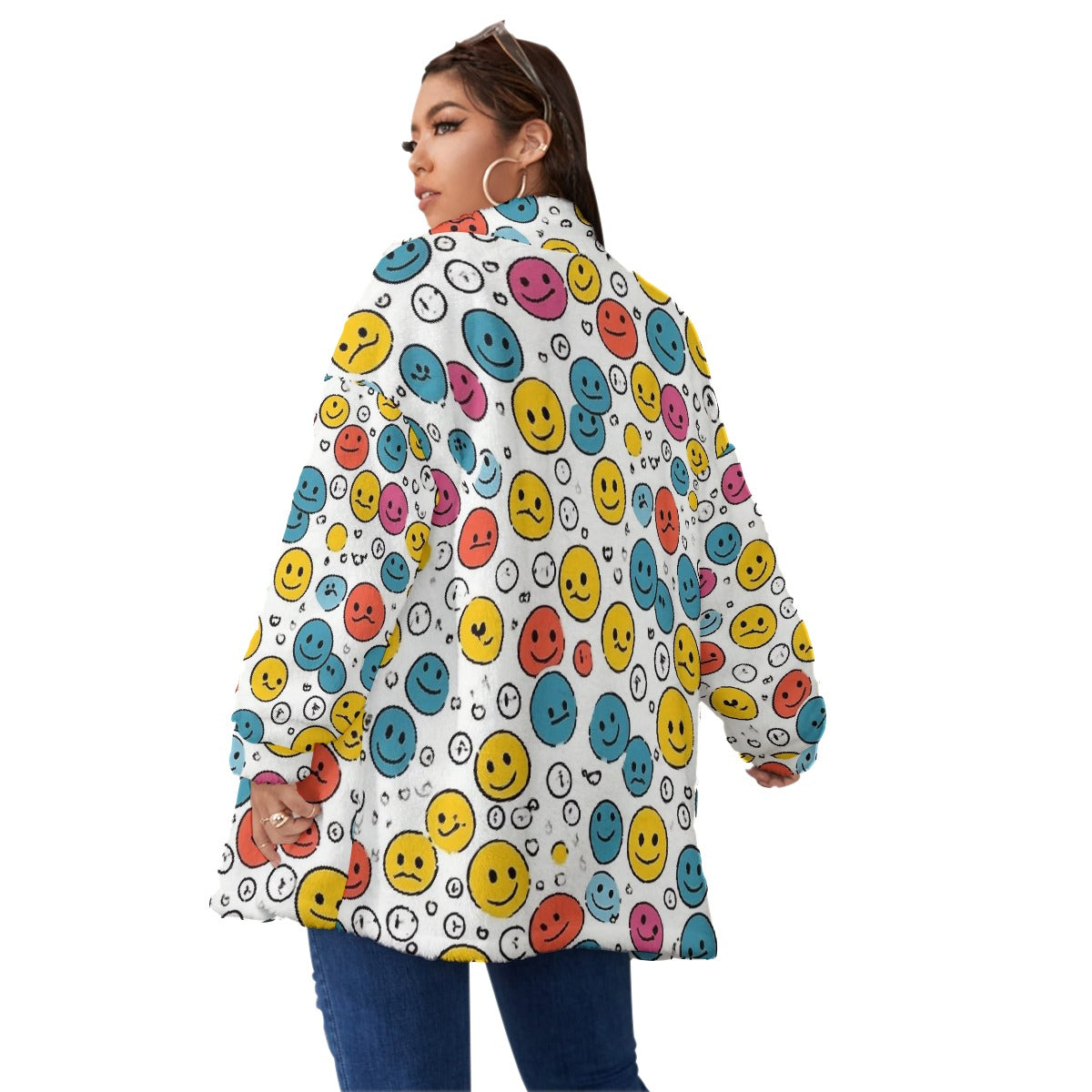 All-Over Print Unisex Borg Fleece Stand-up Collar Coat With Zipper Closure(Plus Size)