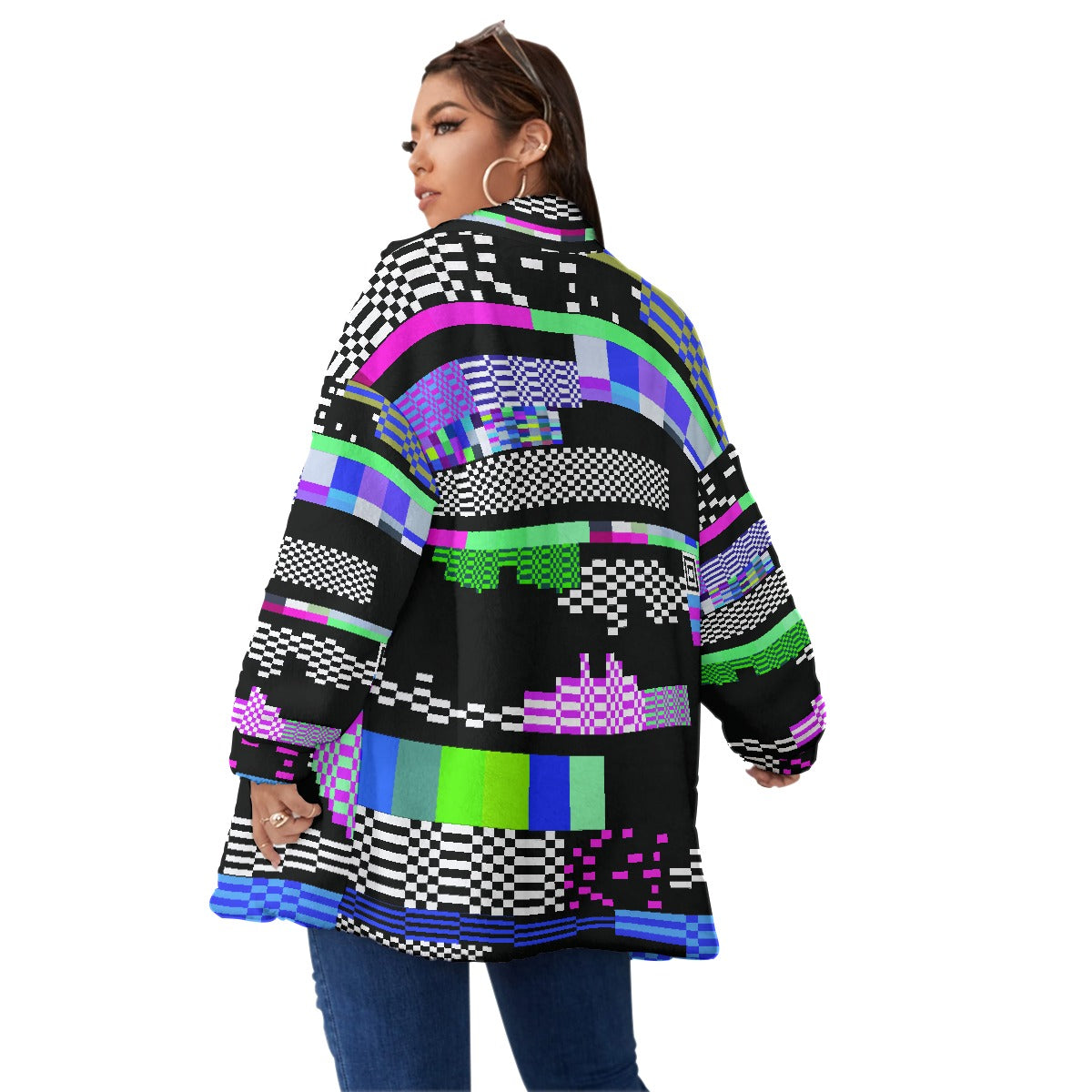 All-Over Print Unisex Borg Fleece Stand-up Collar Coat With Zipper Closure(Plus Size)