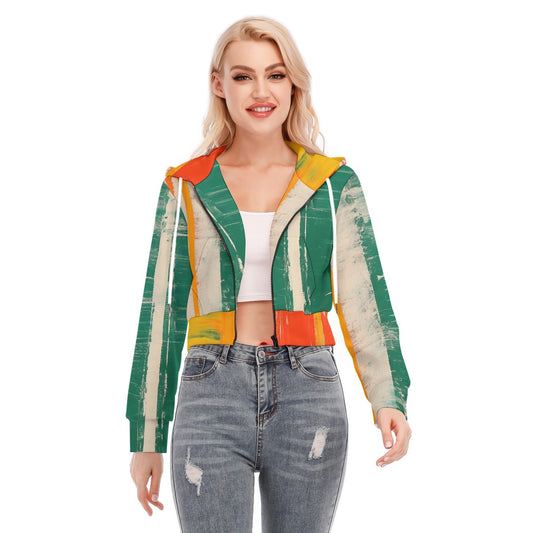 All-Over Print Women's Crop Top Hoodie With Zipper Closure