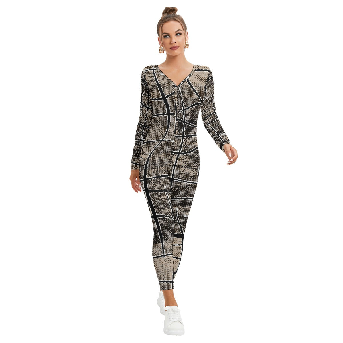 All-Over Print Women's Plunging Neck Jumpsuit