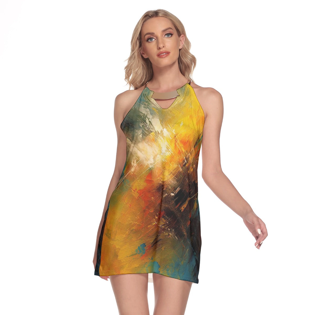 All-Over Print Women's Round Neck Above Knee Dress