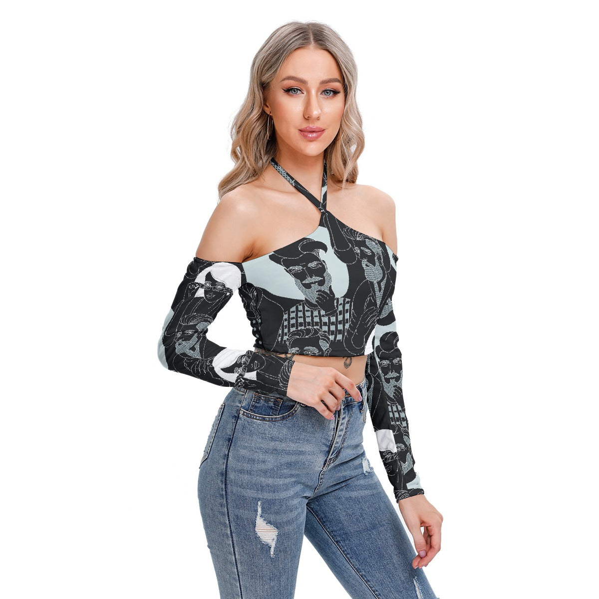 All-Over Print Women's Halter Lace-up Top
