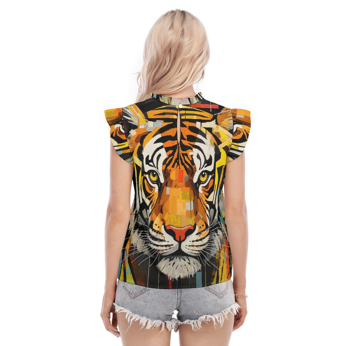 All-Over Print Women's Blouse With Ruffle Collar And Sleeve