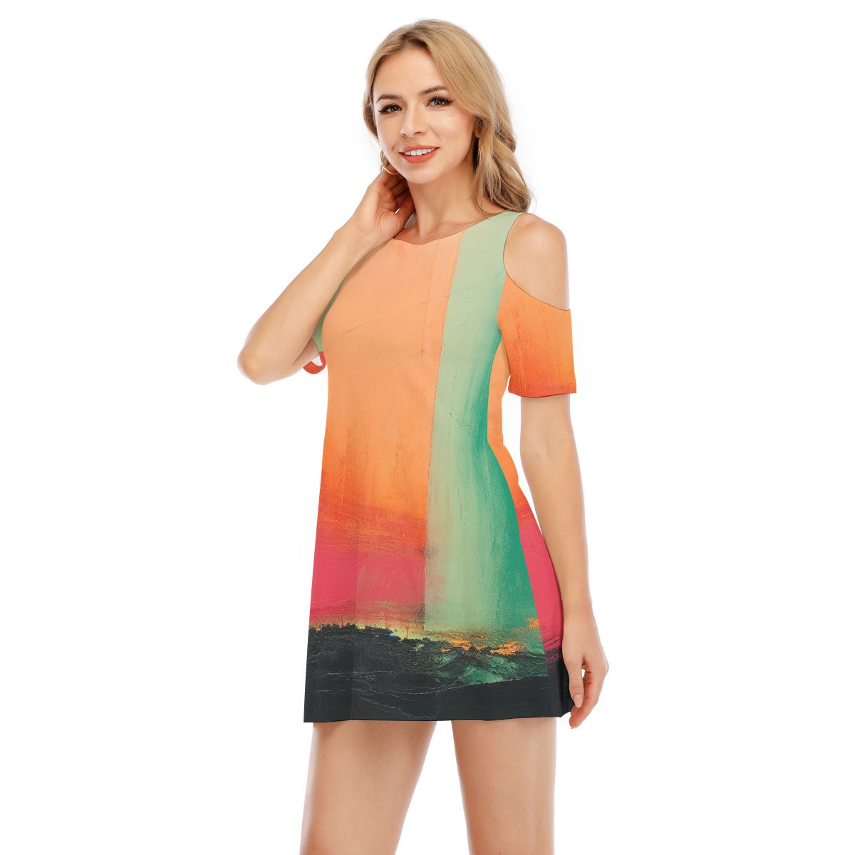 All-Over Print Women's Cold Shoulder Dress | 190GSM Cotton