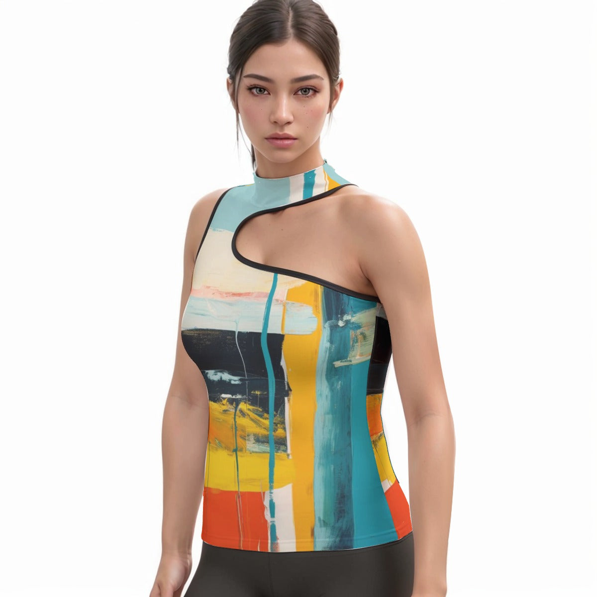 All-Over Print Women's Halter Sleeveless Asymmetrical Tank Top