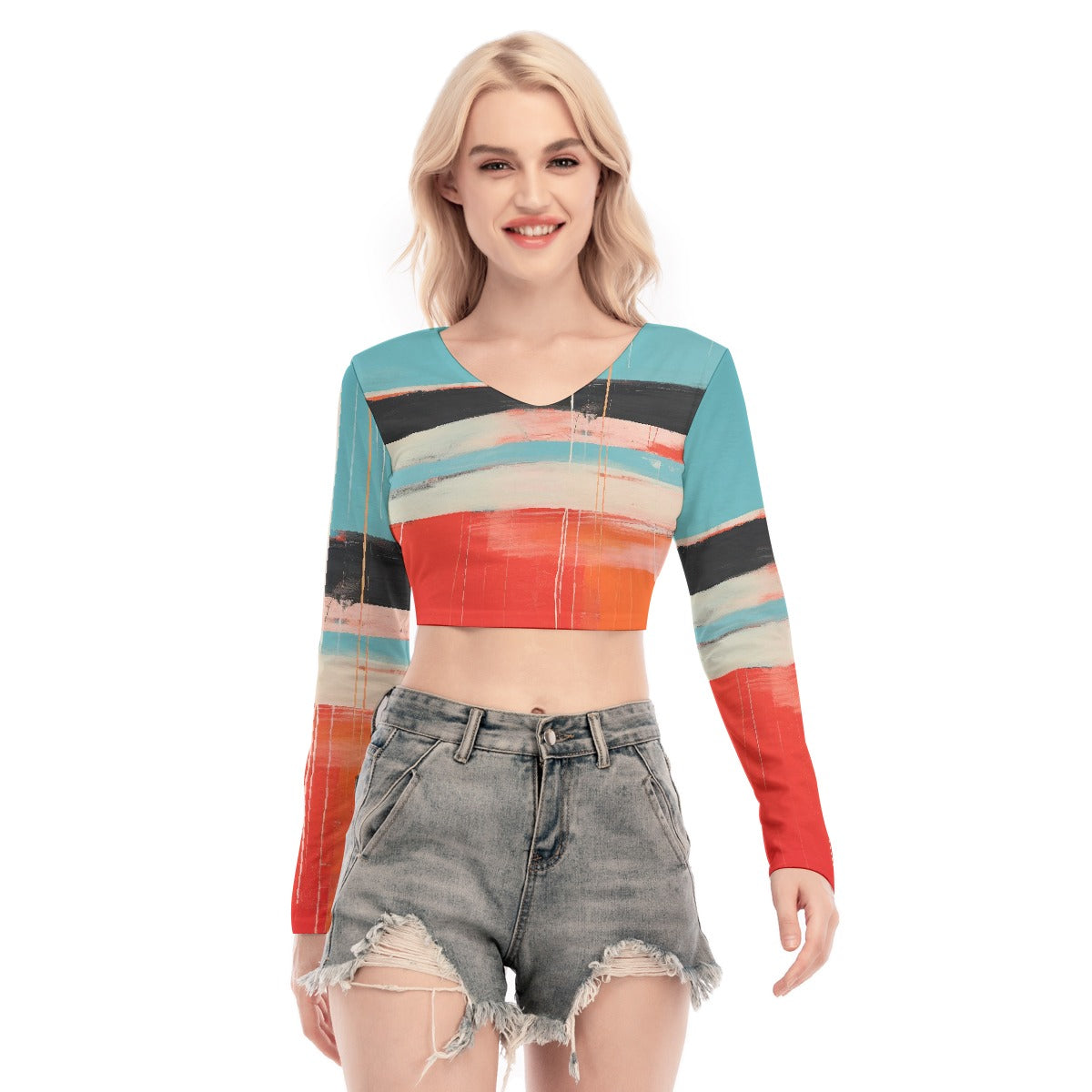 All-Over Print Women's Back Hollow T-shirt With Strap