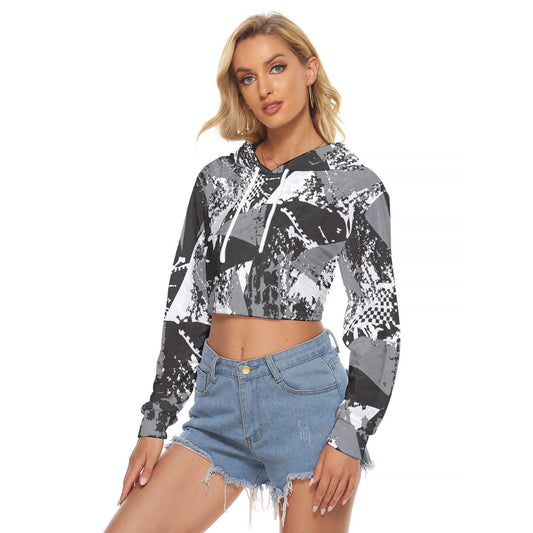All-Over Print Women's Crop Top Hoodie|Velvet