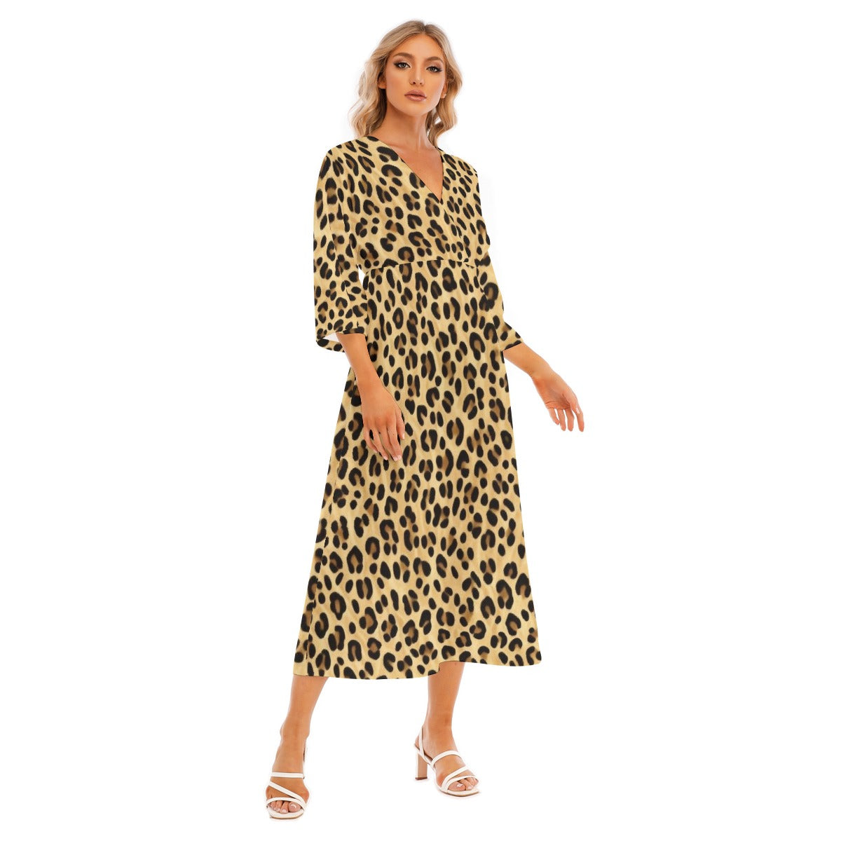 All-Over Print Women's Mid-Sleeve Long Dress