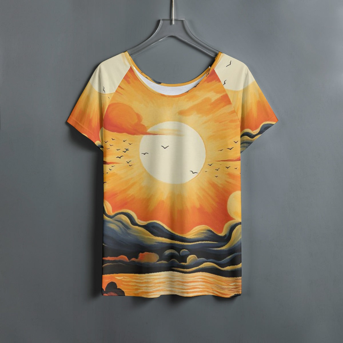 All-Over Print Women's Round Neck T-shirt With Raglan Sleeve