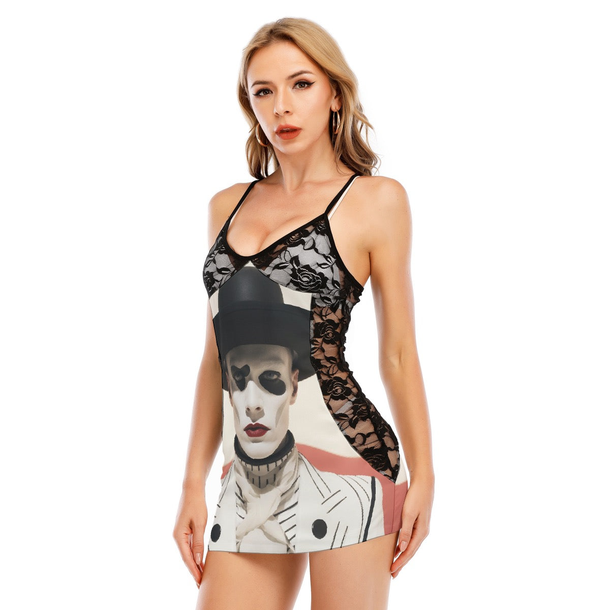 All-Over Print Women's Black Lace Cami Dress