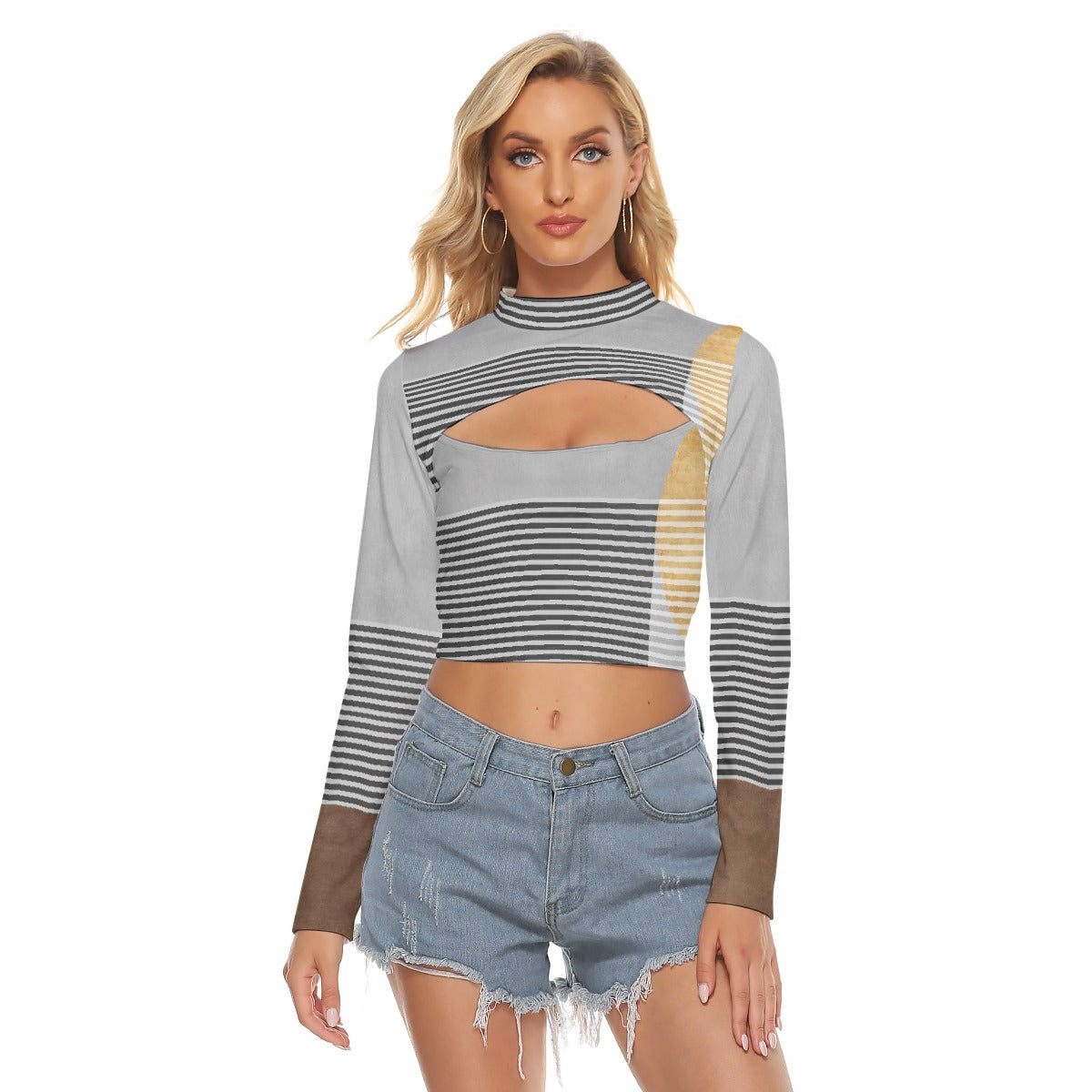 All-Over Print Women's Hollow Chest Keyhole Tight Crop Top