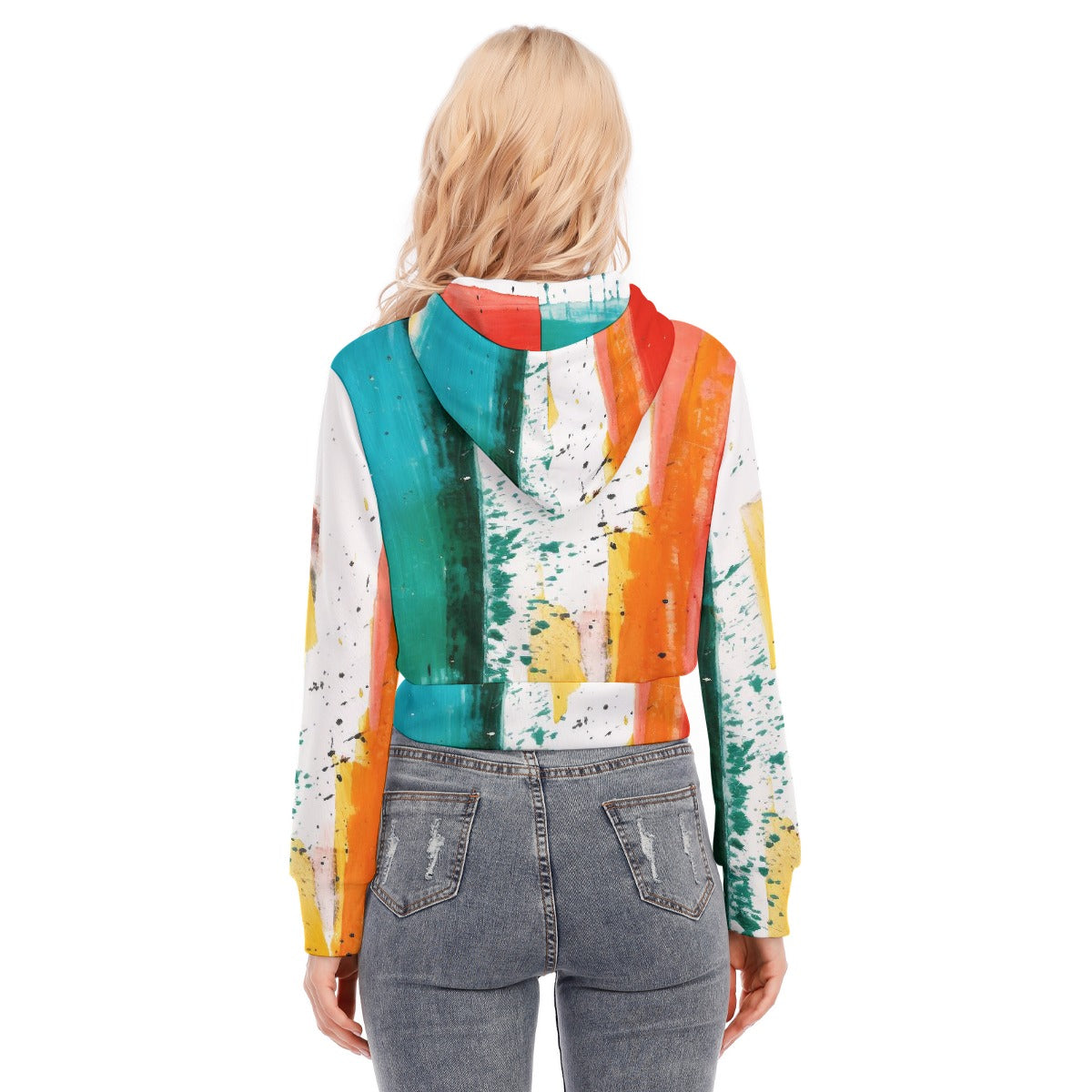 All-Over Print Women's Crop Top Hoodie With Zipper Closure