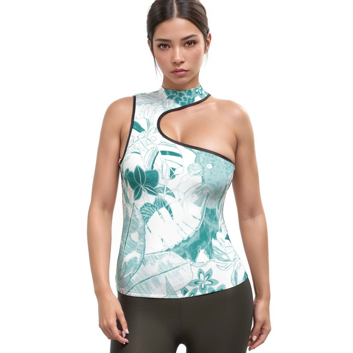 All-Over Print Women's Halter Sleeveless Asymmetrical Tank Top