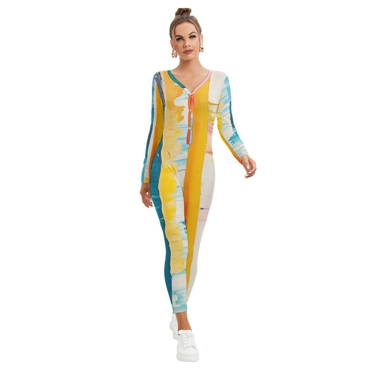 All-Over Print Women's Plunging Neck Jumpsuit
