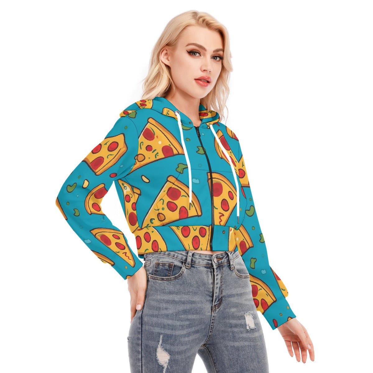 All-Over Print Women's Crop Top Hoodie With Zipper Closure