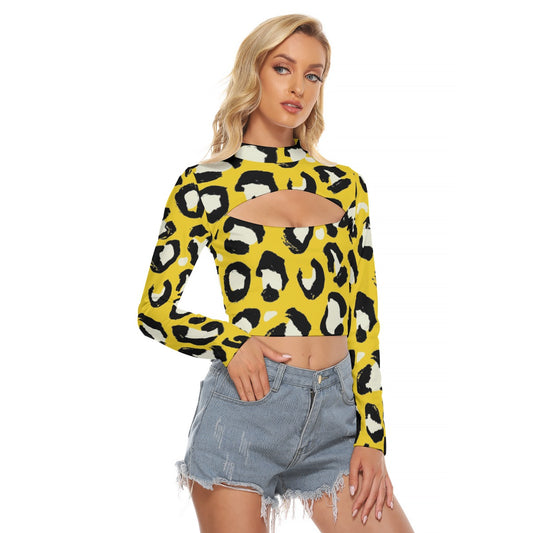 All-Over Print Women's Hollow Chest Keyhole Tight Crop Top