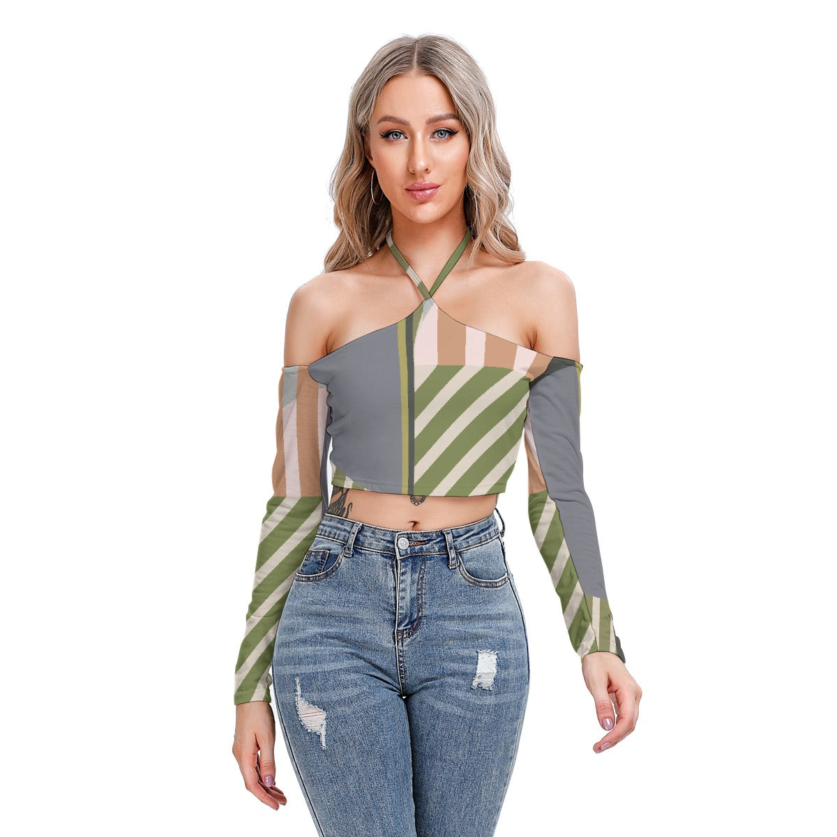 All-Over Print Women's Halter Lace-up Top