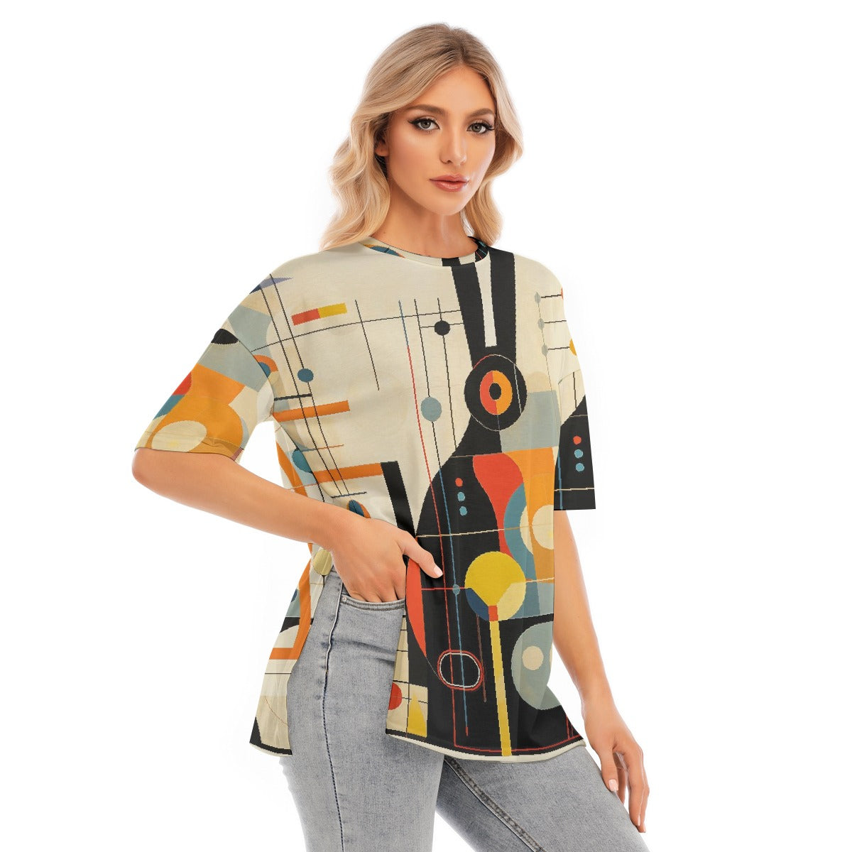 All-Over Print Women's Short Sleeves T-shirt With Hem Split