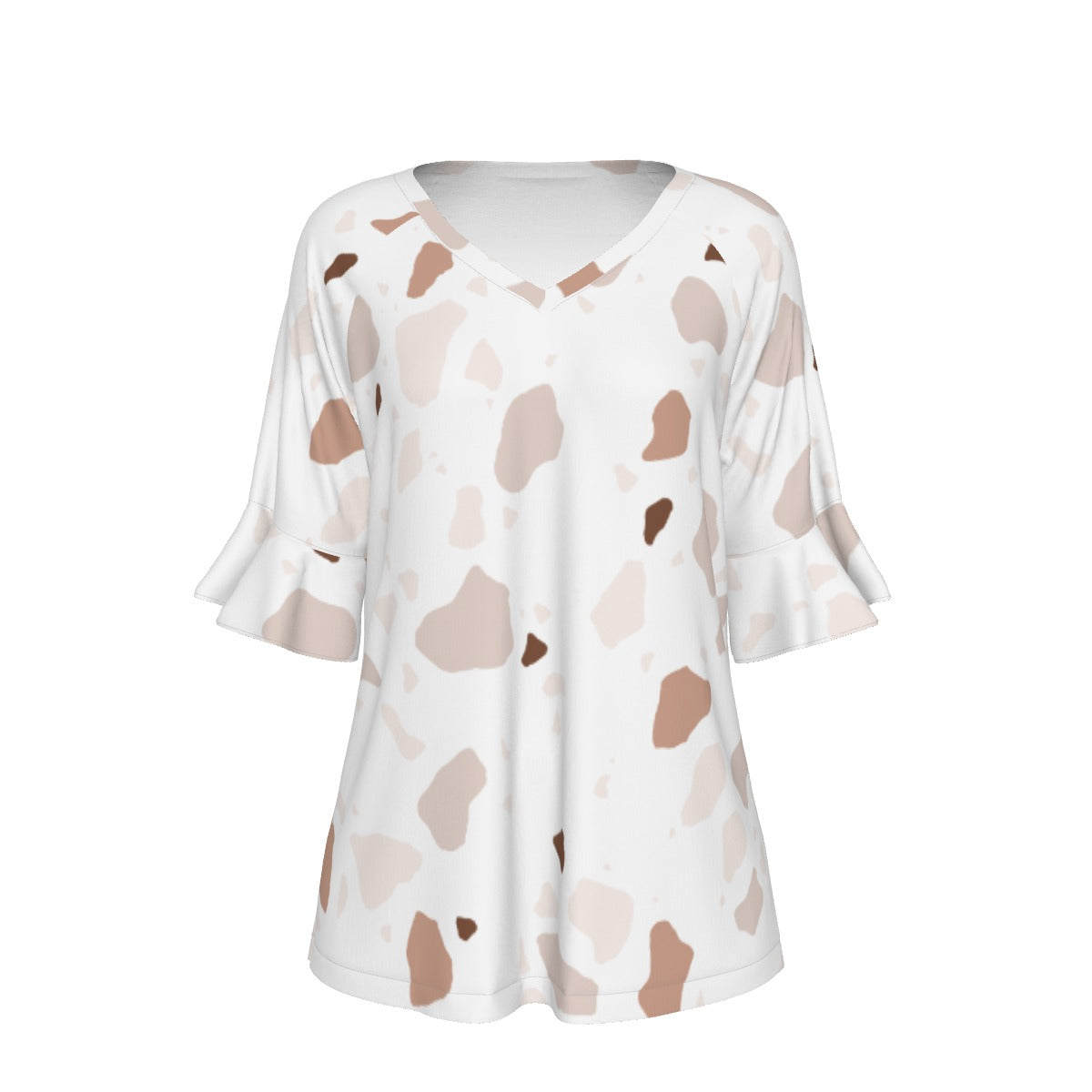 All-Over Print V-neck Women's T-shirt With Bell Sleeve