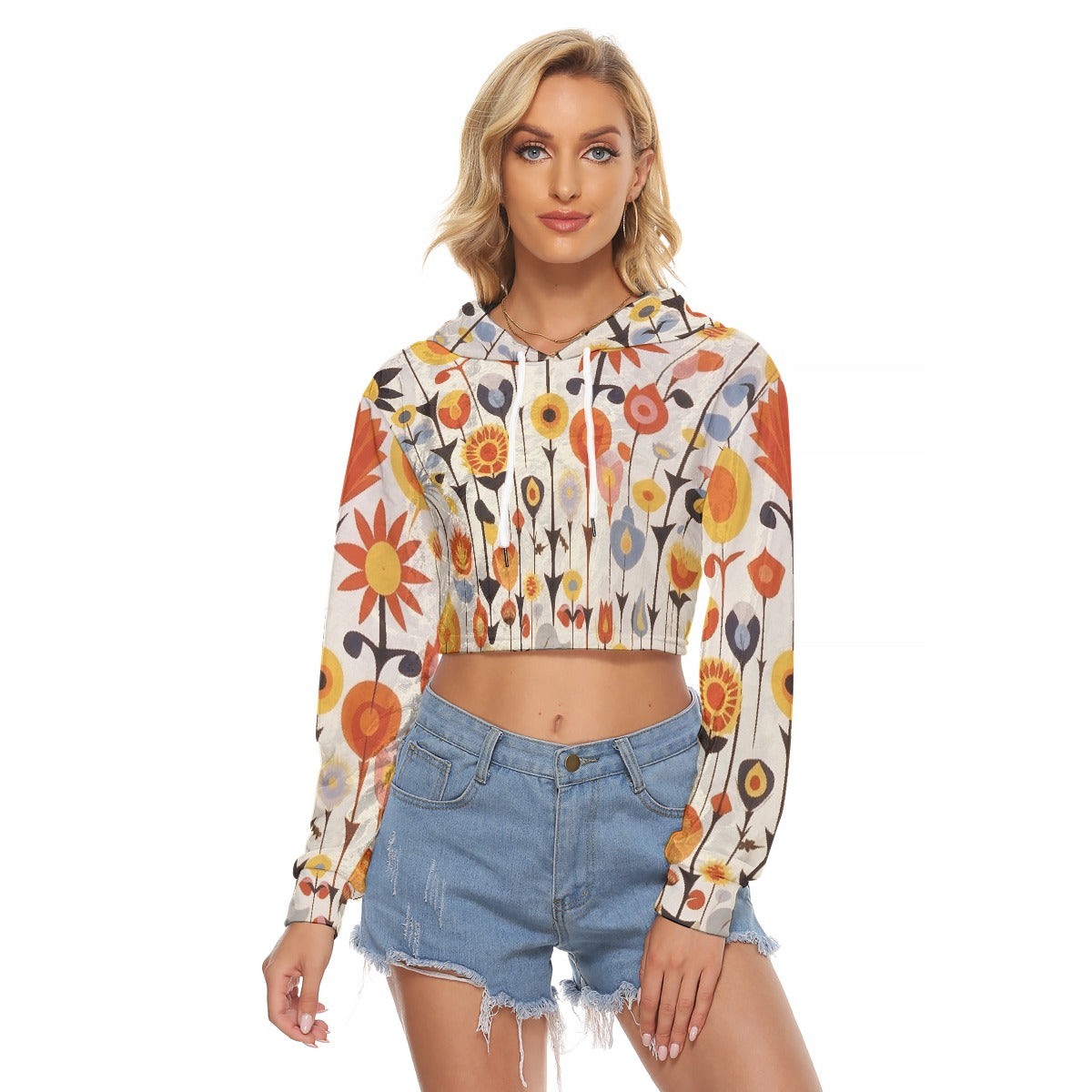 All-Over Print Women's Crop Top Hoodie|Velvet