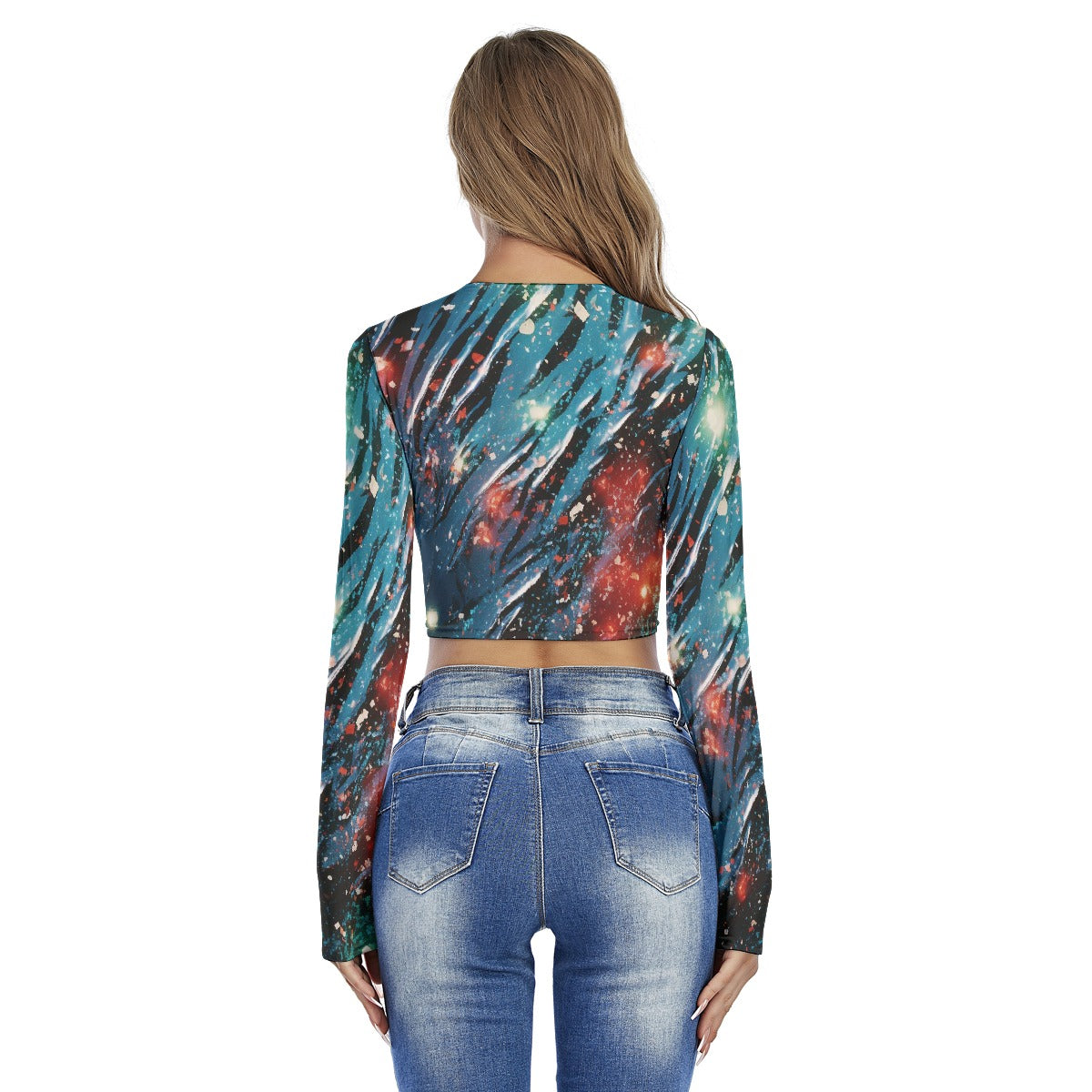 All-Over Print Women's Round Neck Crop Top T-Shirt