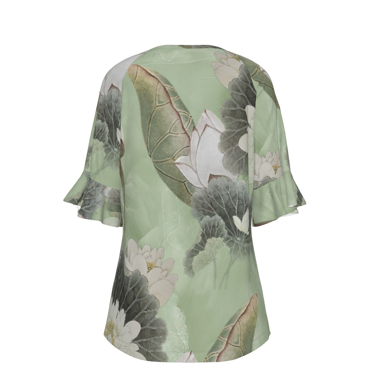 All-Over Print V-neck Women's T-shirt With Bell Sleeve