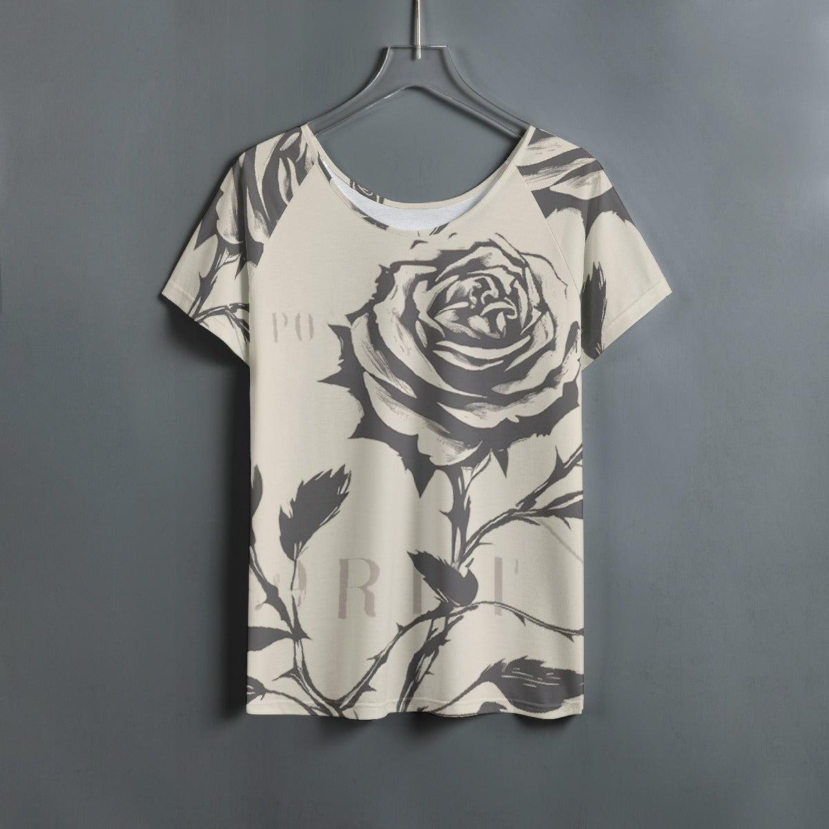 All-Over Print Women's Round Neck T-shirt With Raglan Sleeve