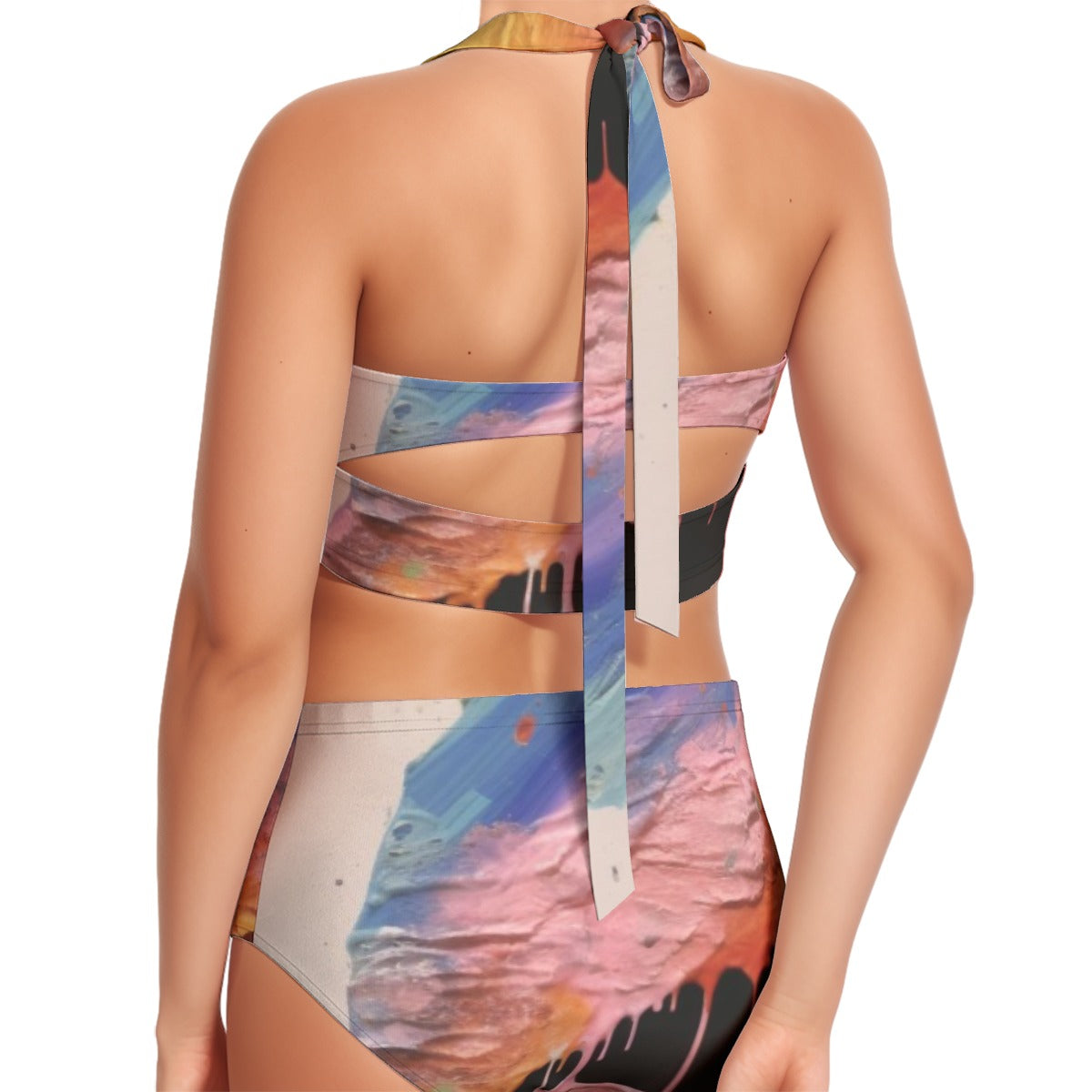 All-Over Print Women's Swimsuit Set With Halter