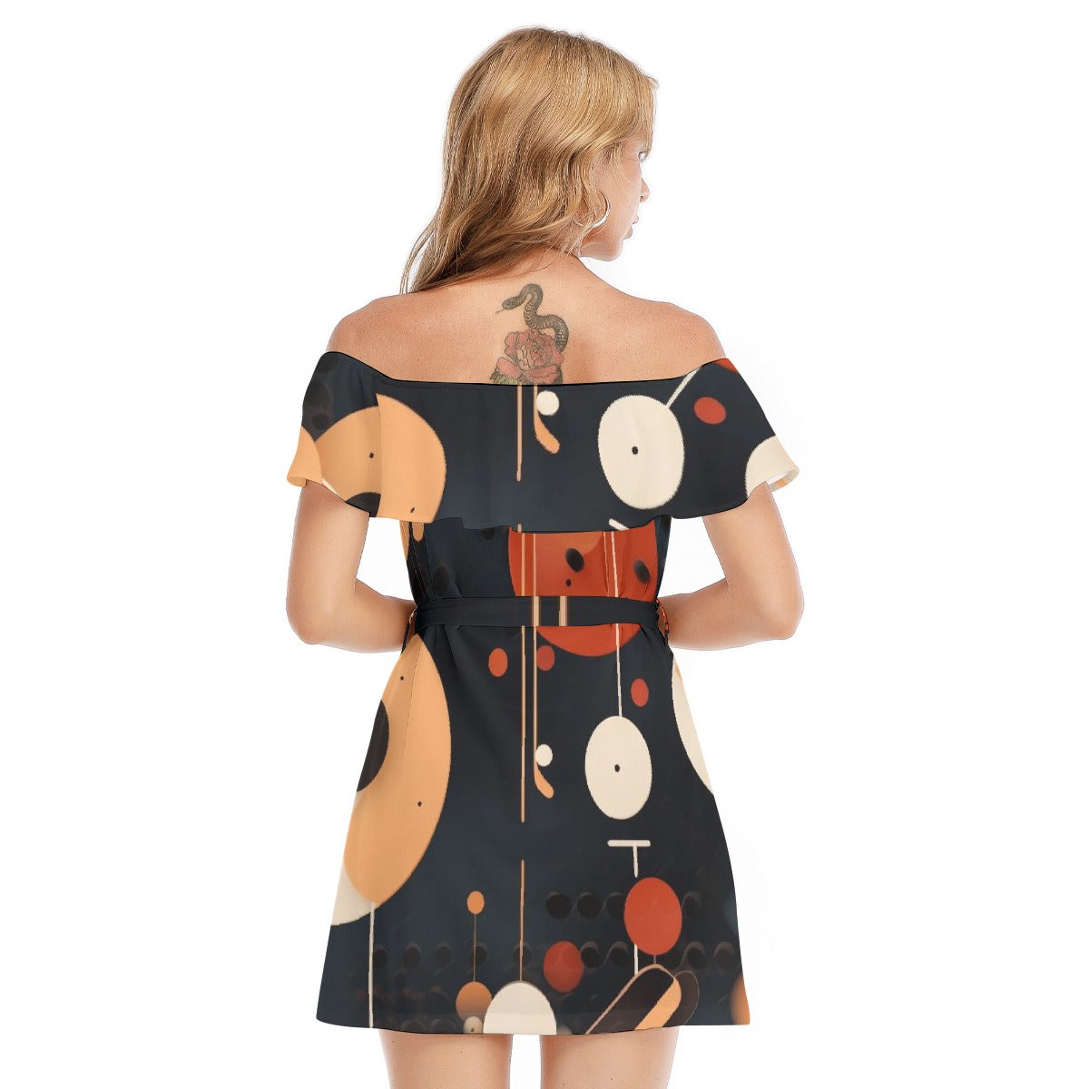 All-Over Print Women's Off-shoulder Dress With Ruffle