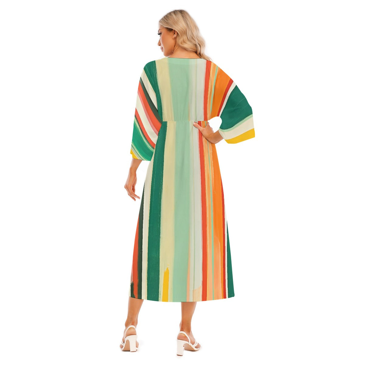 All-Over Print Women's Mid-Sleeve Long Dress