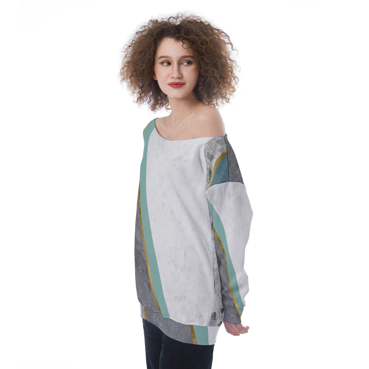 All-Over Print Oversized Women's Off-Shoulder Sweatshirt