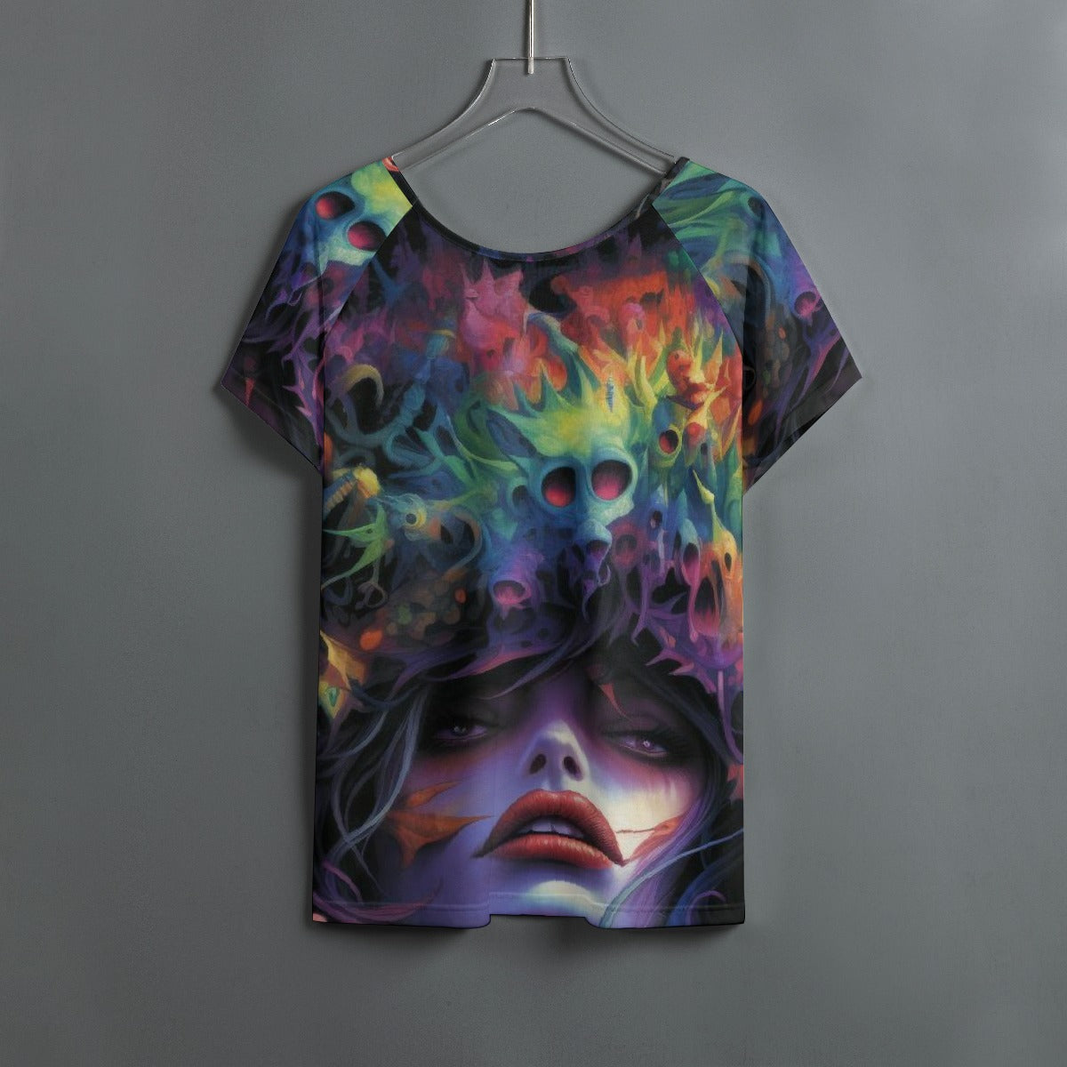 All-Over Print Women's Round Neck T-shirt With Raglan Sleeve