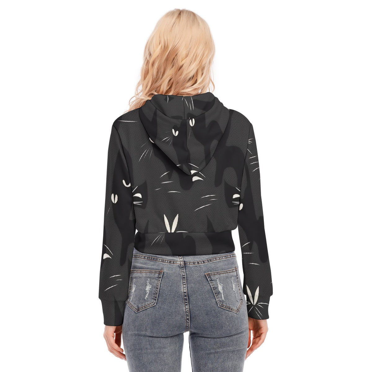 All-Over Print Women's Crop Top Hoodie With Zipper Closure