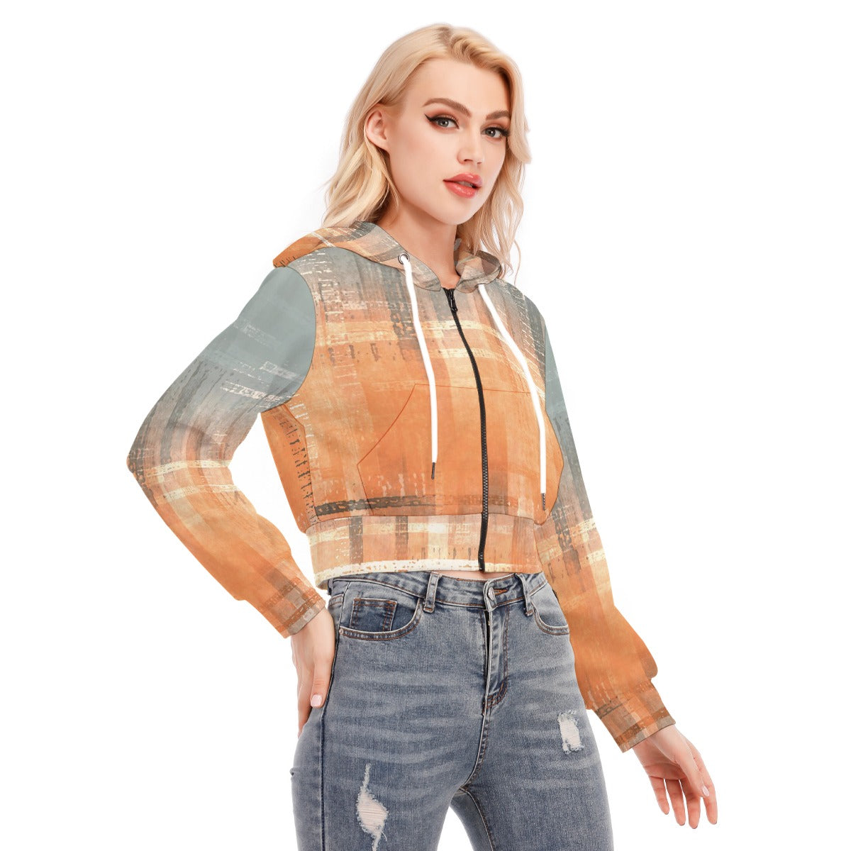 All-Over Print Women's Crop Top Hoodie With Zipper Closure